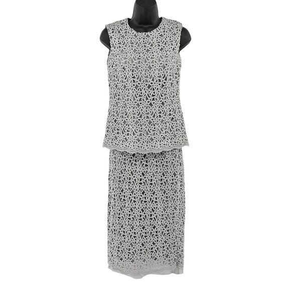 ANNE‎ KLEIN Skirt Suit Womens Size 2 Silver Lace Two Piece Matching Set Tank - Picture 1 of 15